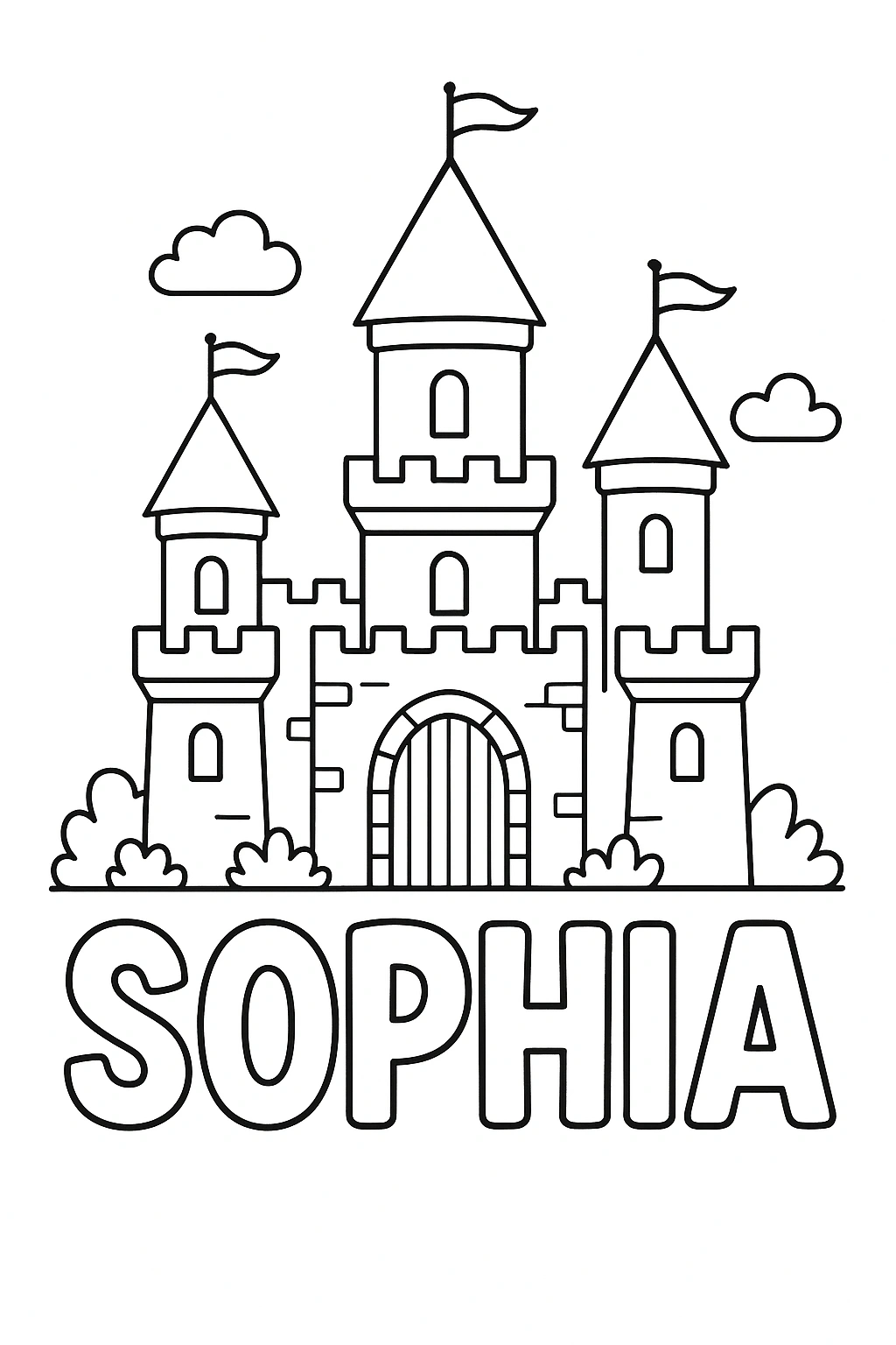 Página para Colorear con el Nombre Sophia, página para colorear imprimible para niños
