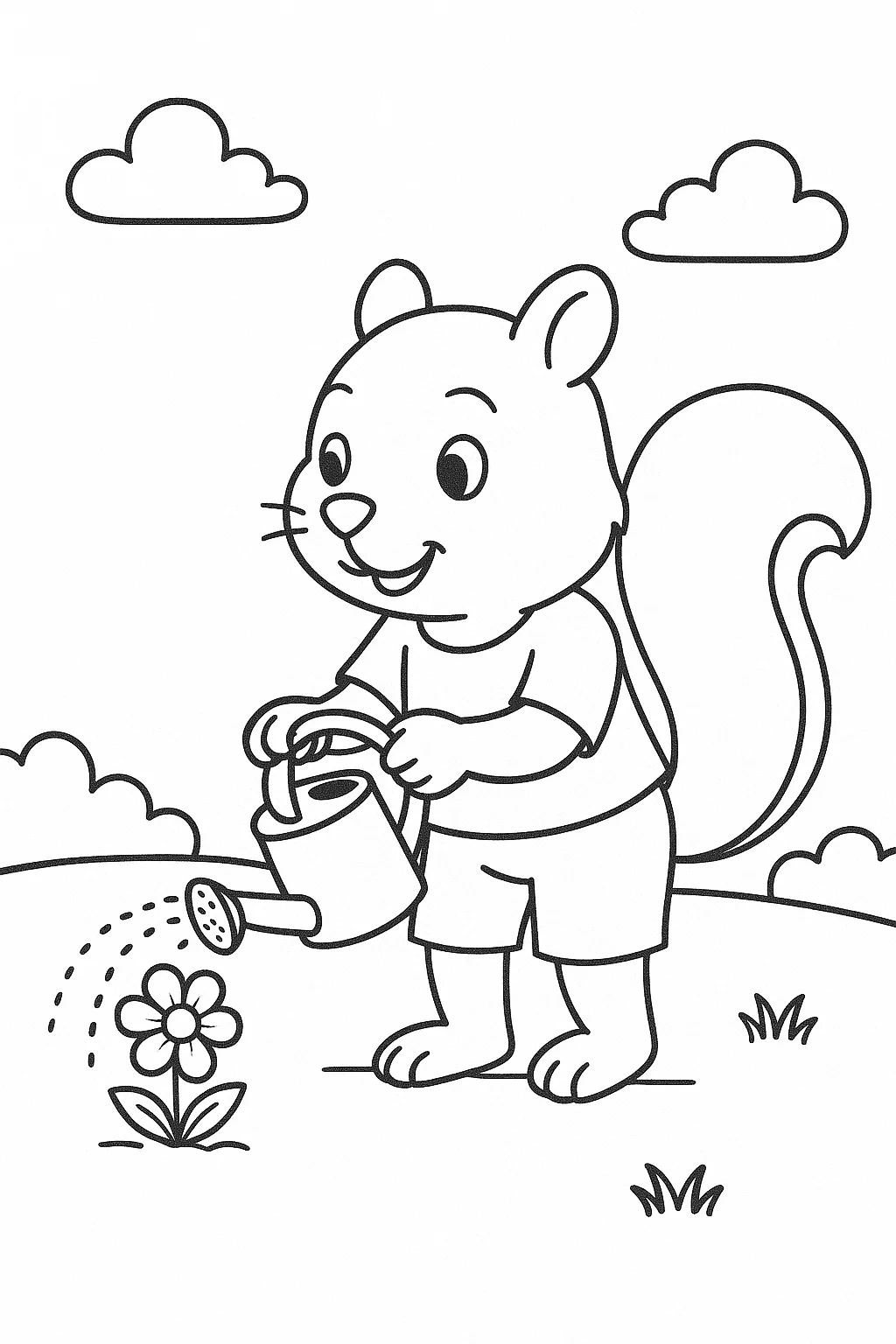 Página para Colorear de Ardilla Jardinera, página para colorear imprimible para niños