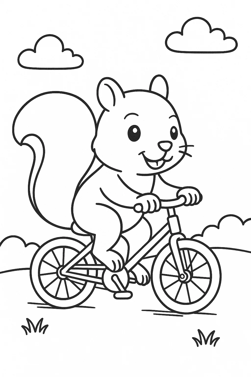 Página para Colorear de Ardilla en Bicicleta, página para colorear imprimible para niños