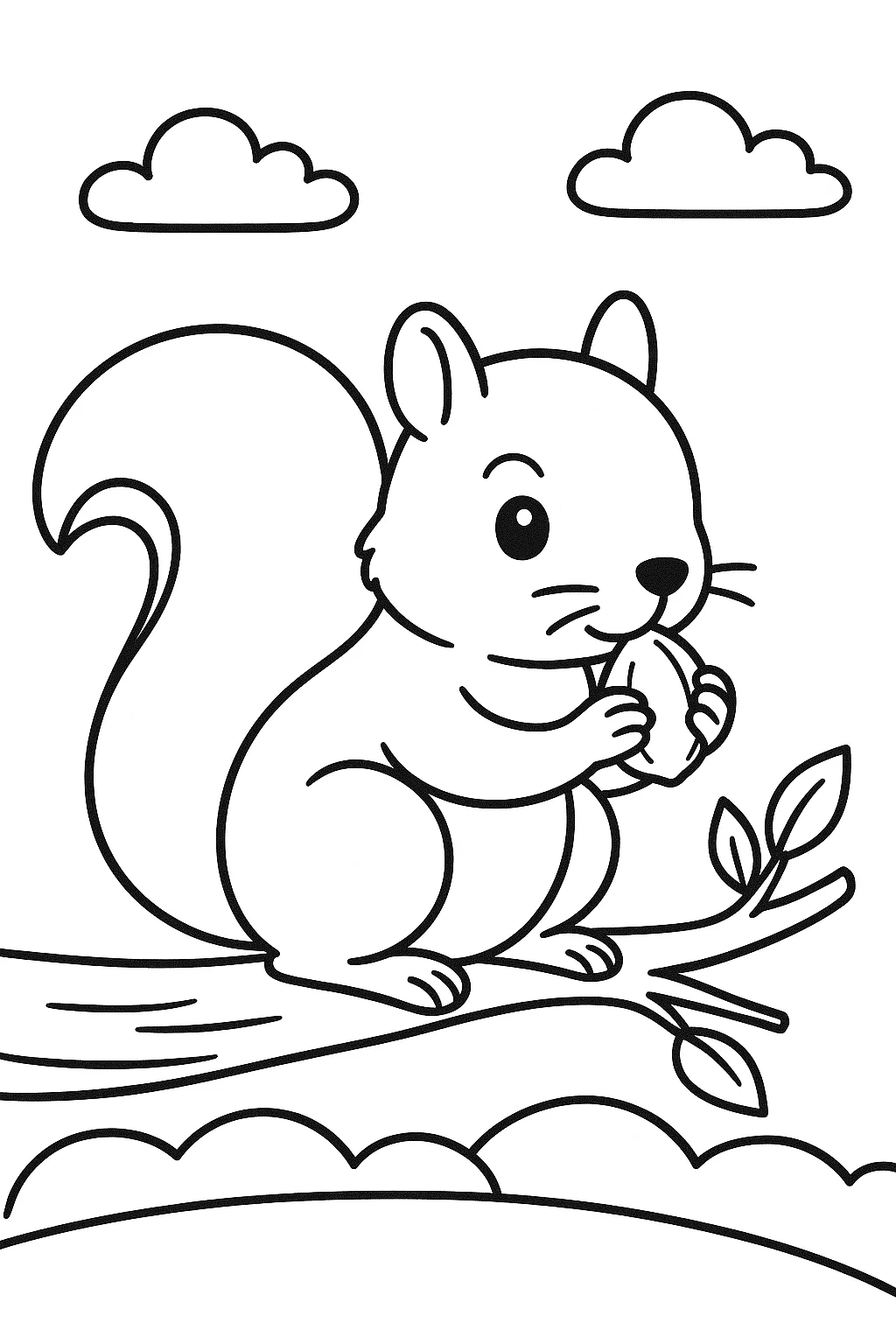 Página para Colorear de Ardilla en un Árbol, página para colorear imprimible para niños