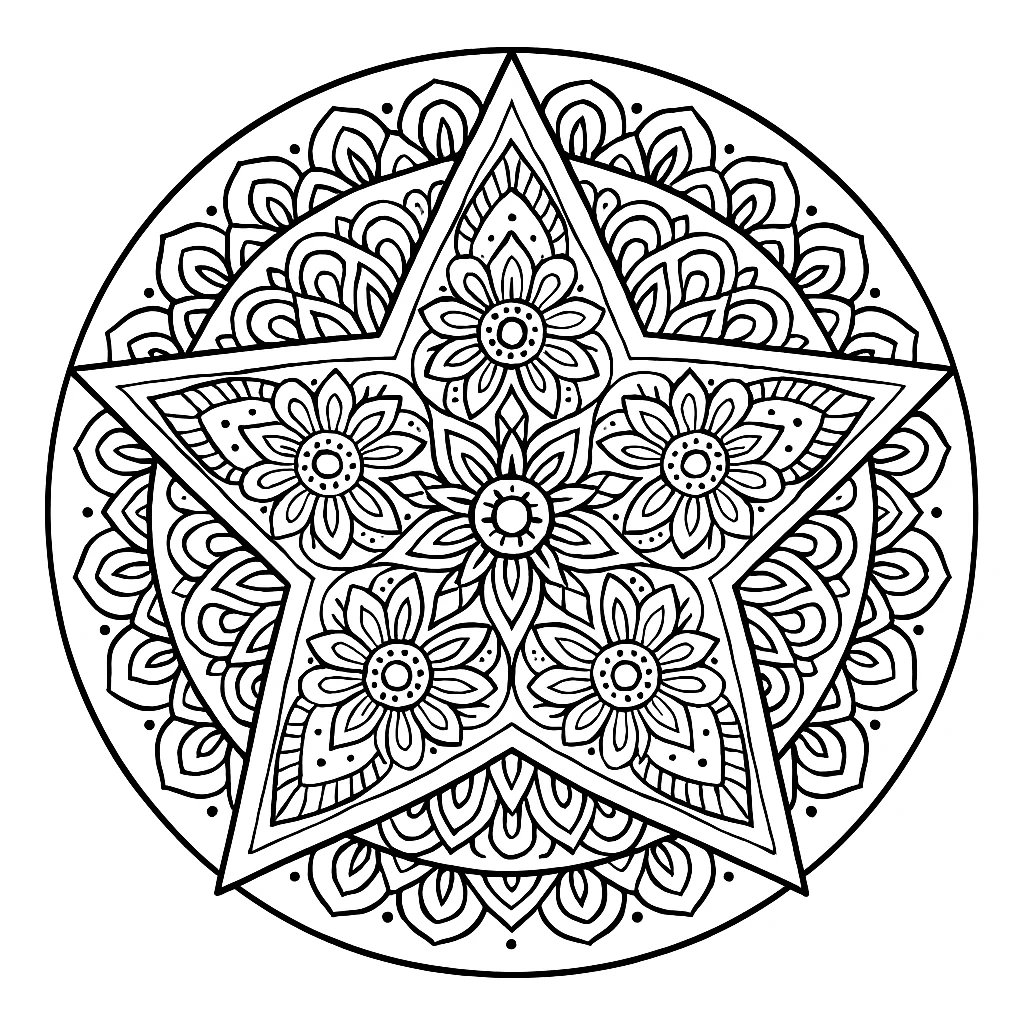 Star Mandala, דף צביעה להדפסה לילדים
