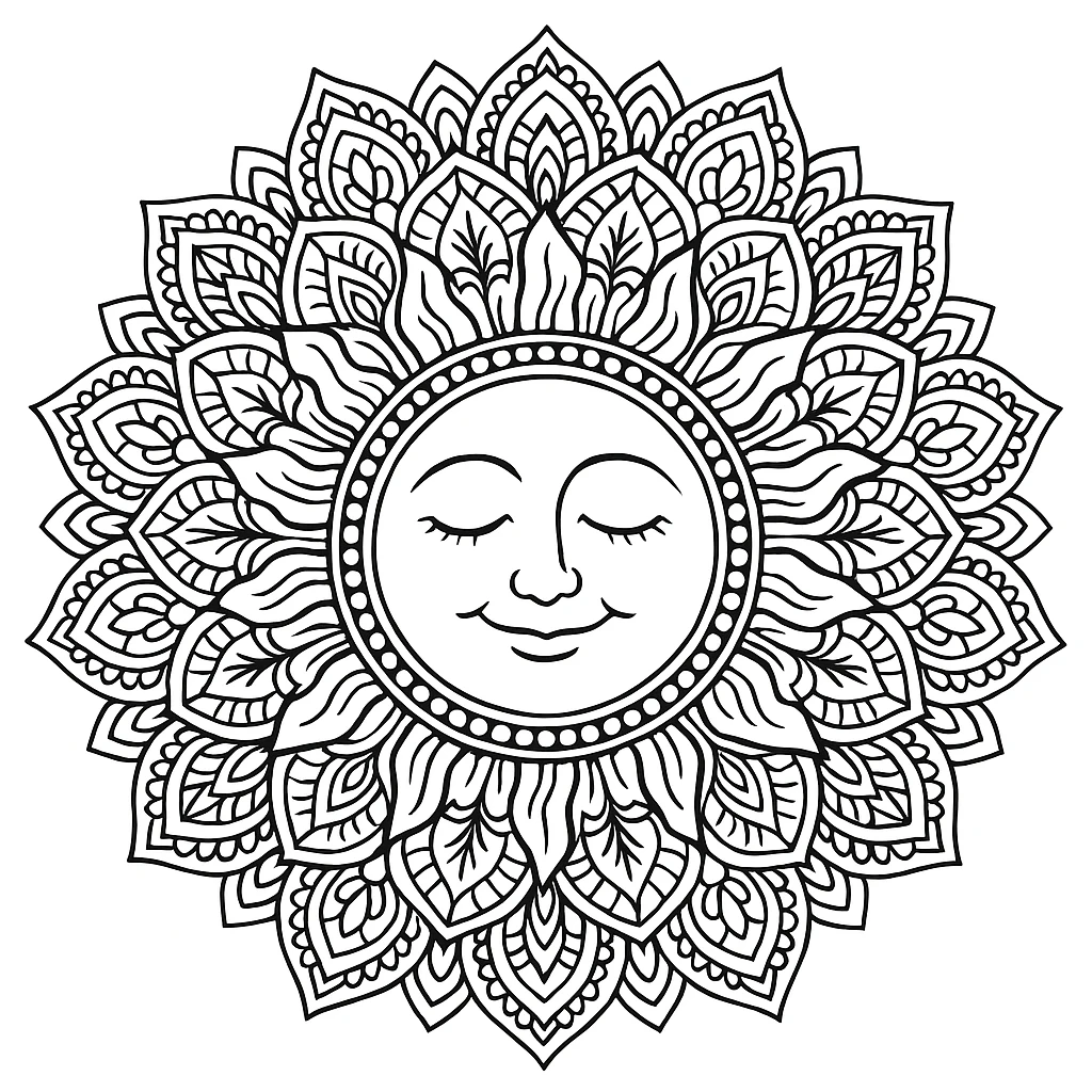 Sun Mandala, דף צביעה להדפסה לילדים