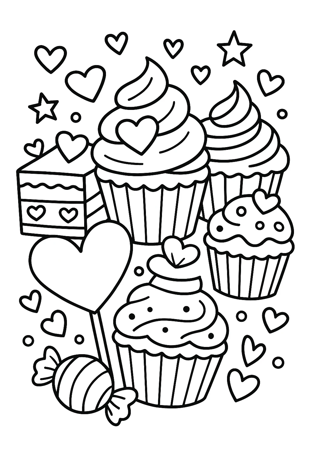 Valentine's Day Sweets - Candy and Treats, דף צביעה להדפסה לילדים