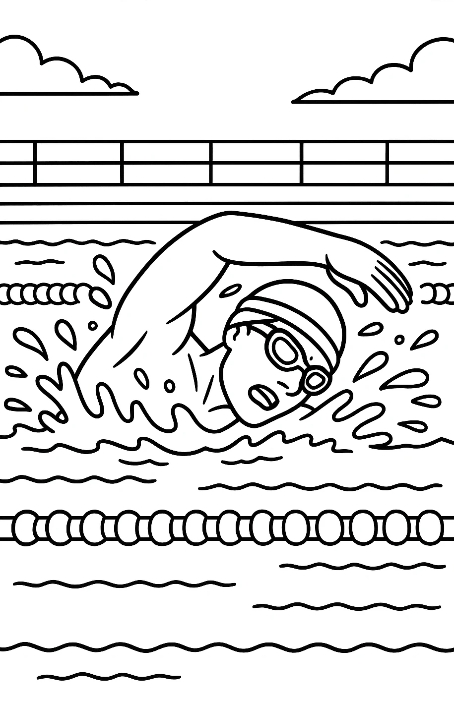 Swimmer, דף צביעה להדפסה לילדים