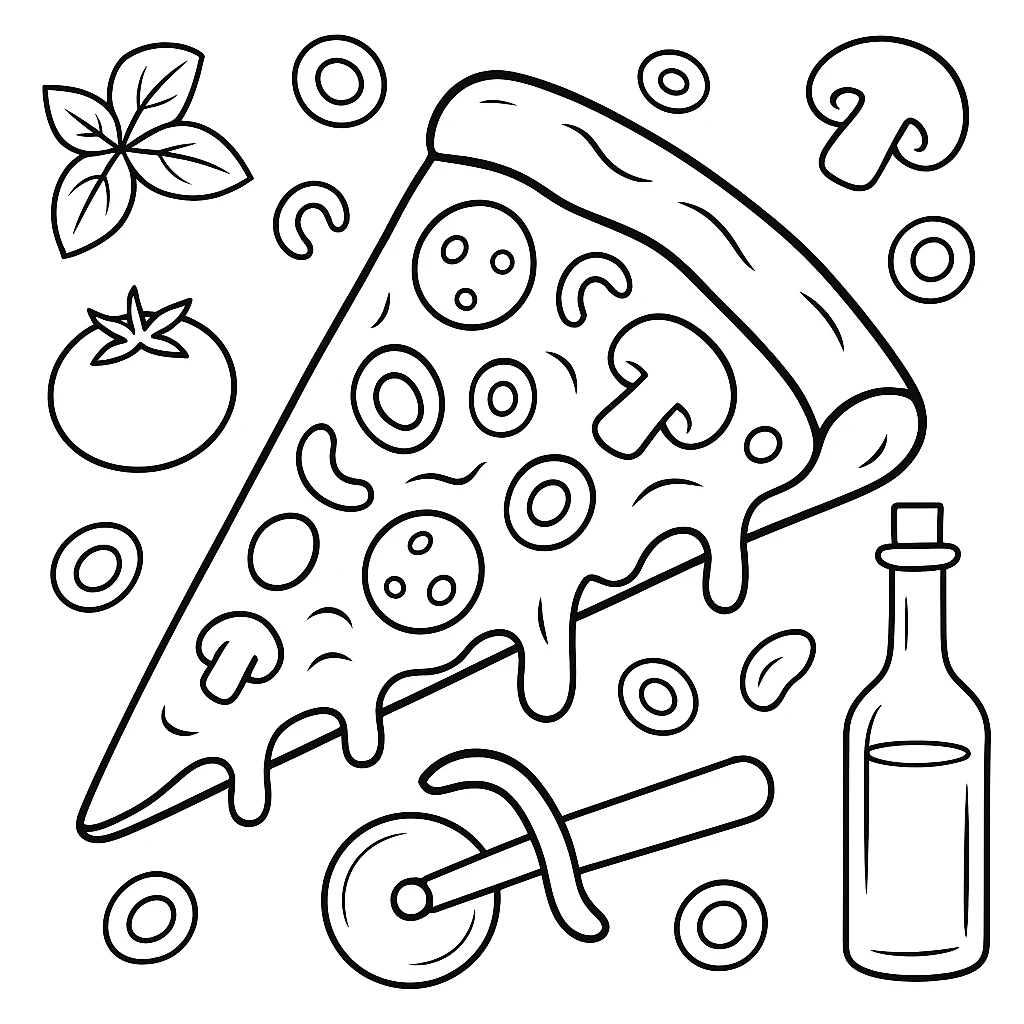 Tasty Pizza, דף צביעה להדפסה לילדים