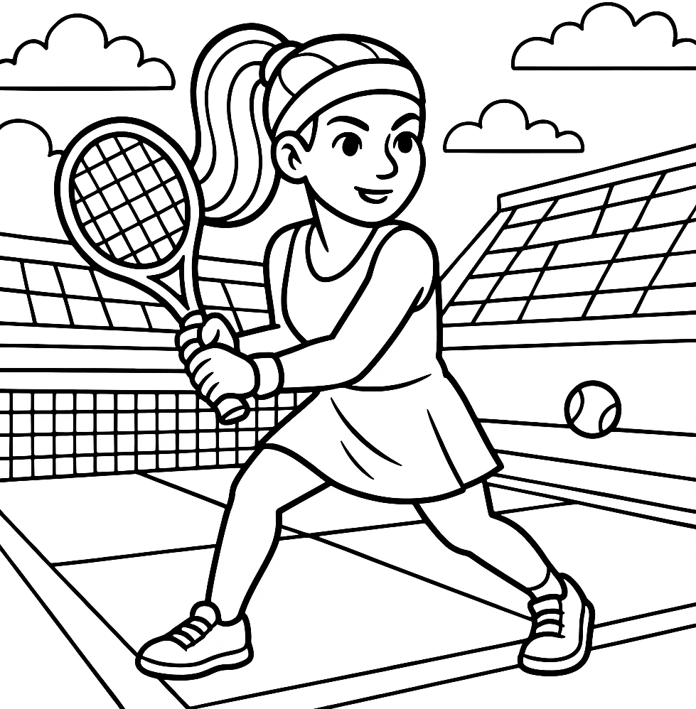 Tennis Player, דף צביעה להדפסה לילדים