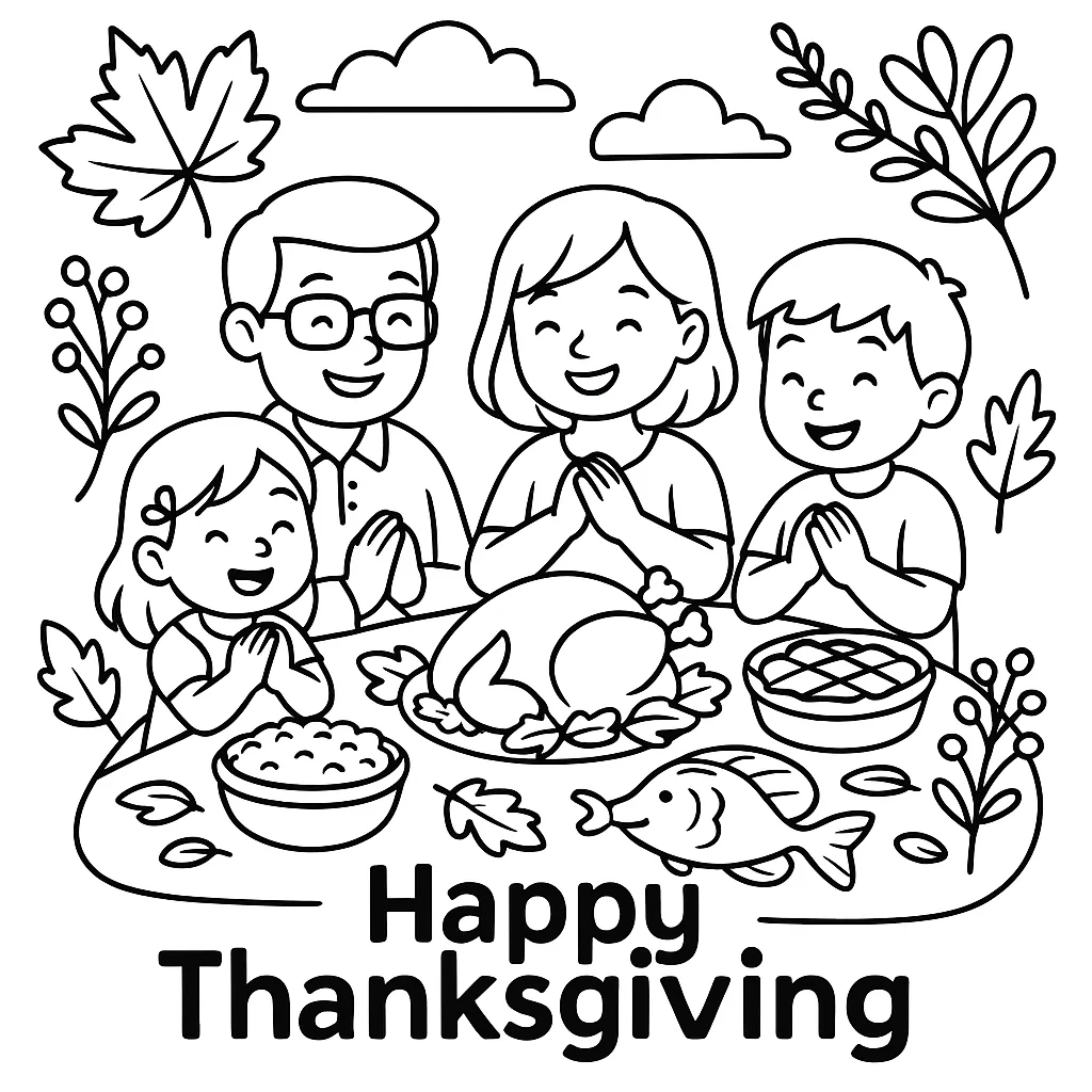 Thanksgiving Dinner Table Setting, דף צביעה להדפסה לילדים