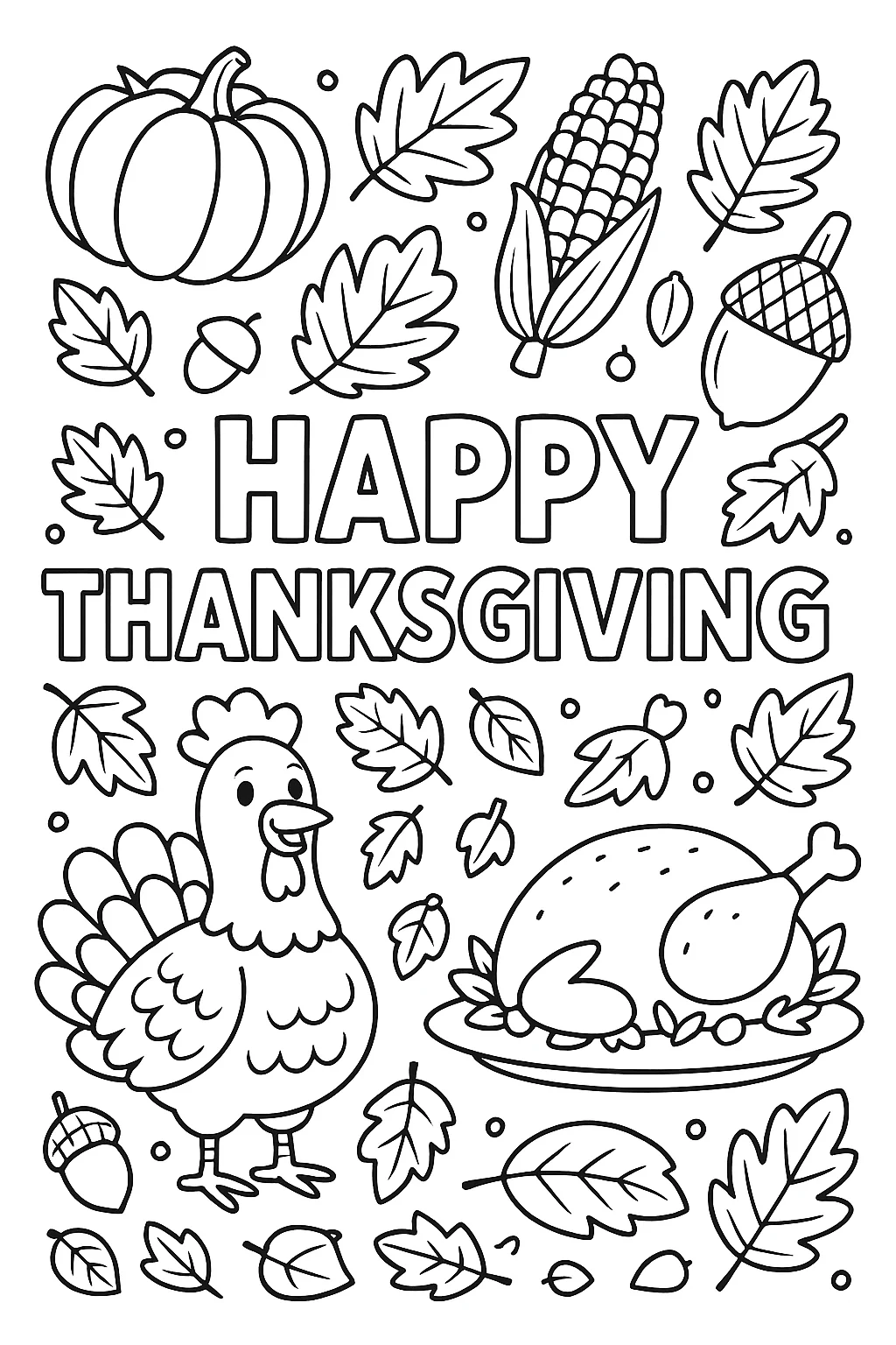 Thanksgiving Symbols, דף צביעה להדפסה לילדים