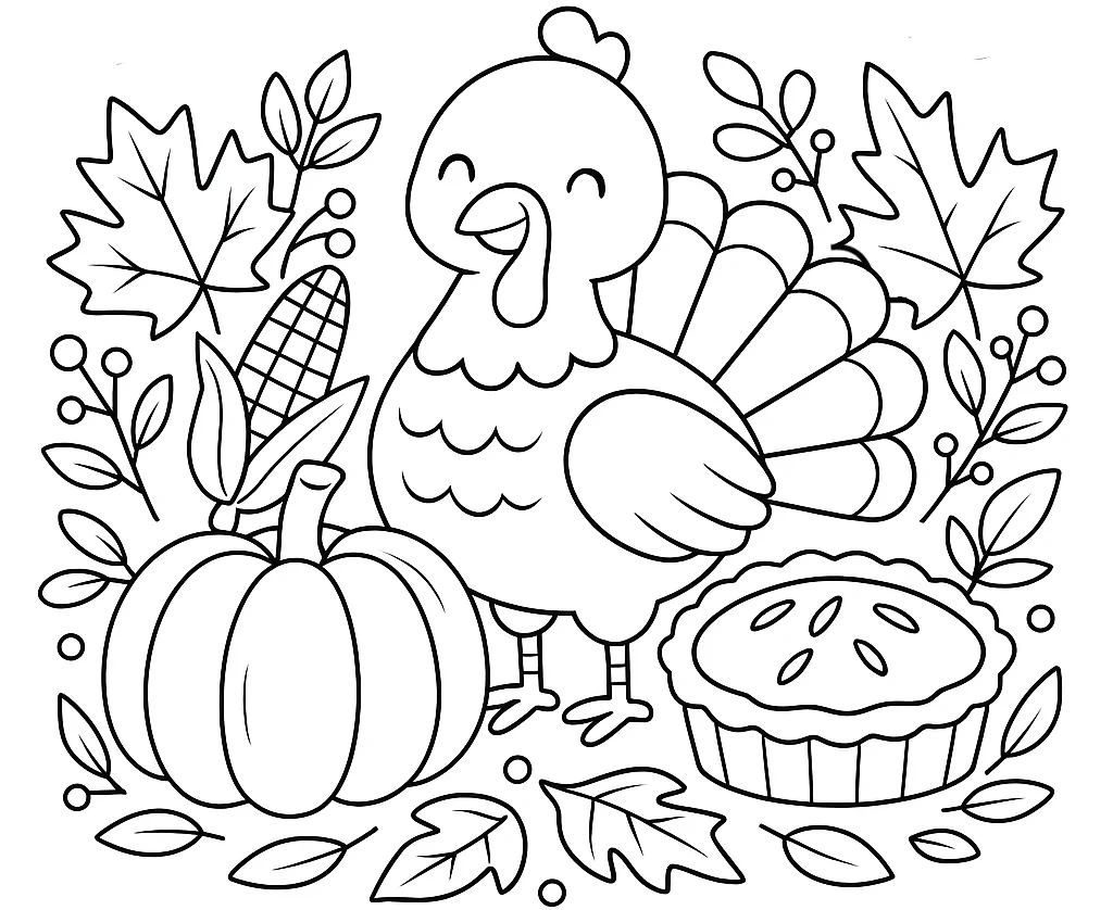 Thanksgiving Turkey, דף צביעה להדפסה לילדים