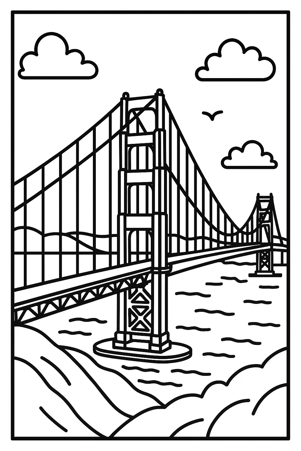 Golden Gate Bridge, דף צביעה להדפסה לילדים
