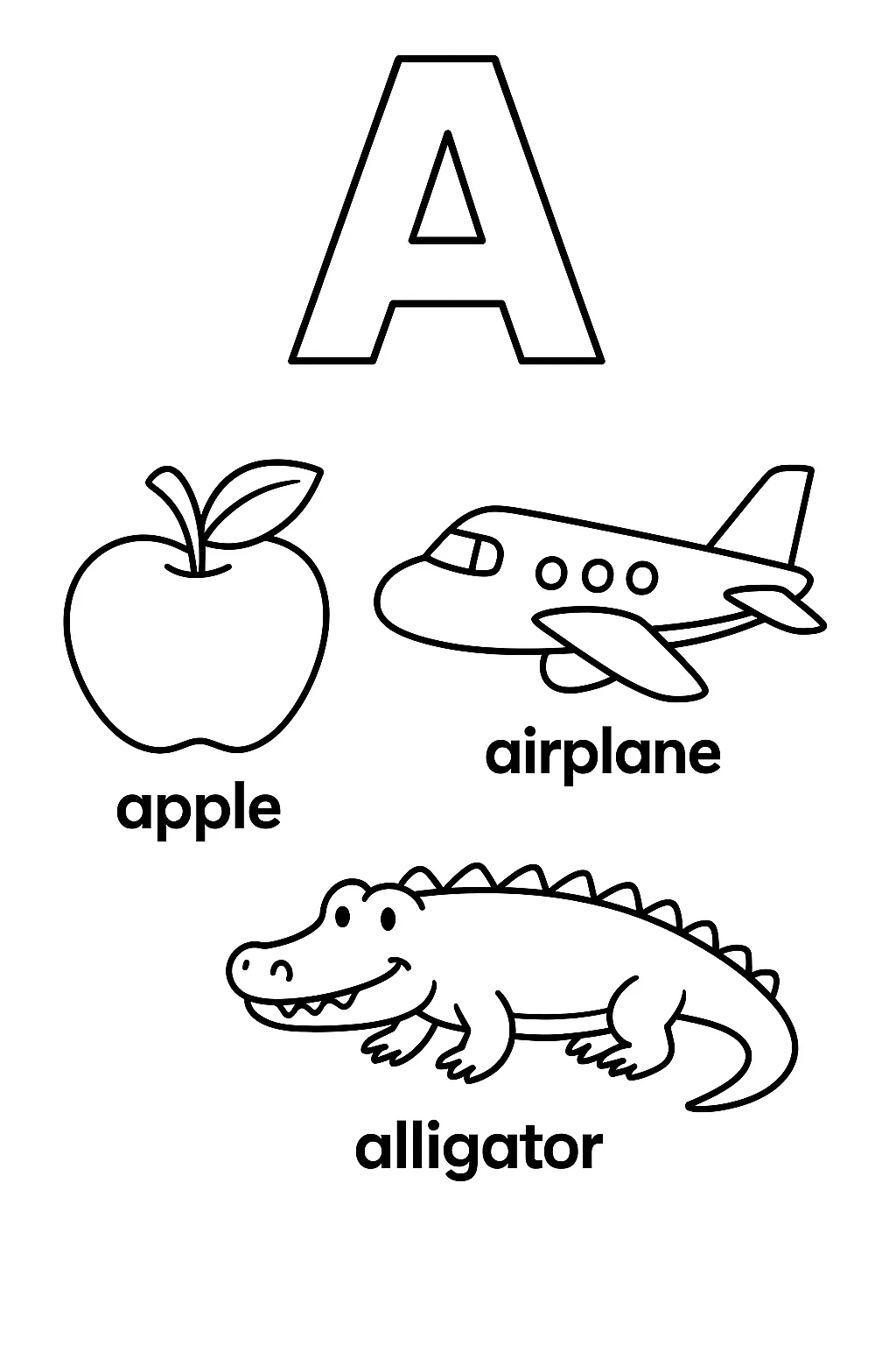 Letter A Coloring Page, דף צביעה להדפסה לילדים
