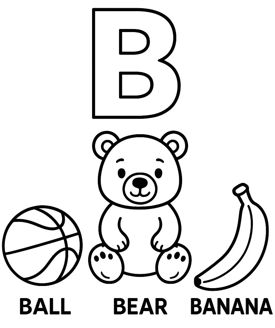 Letter B Coloring Page, דף צביעה להדפסה לילדים