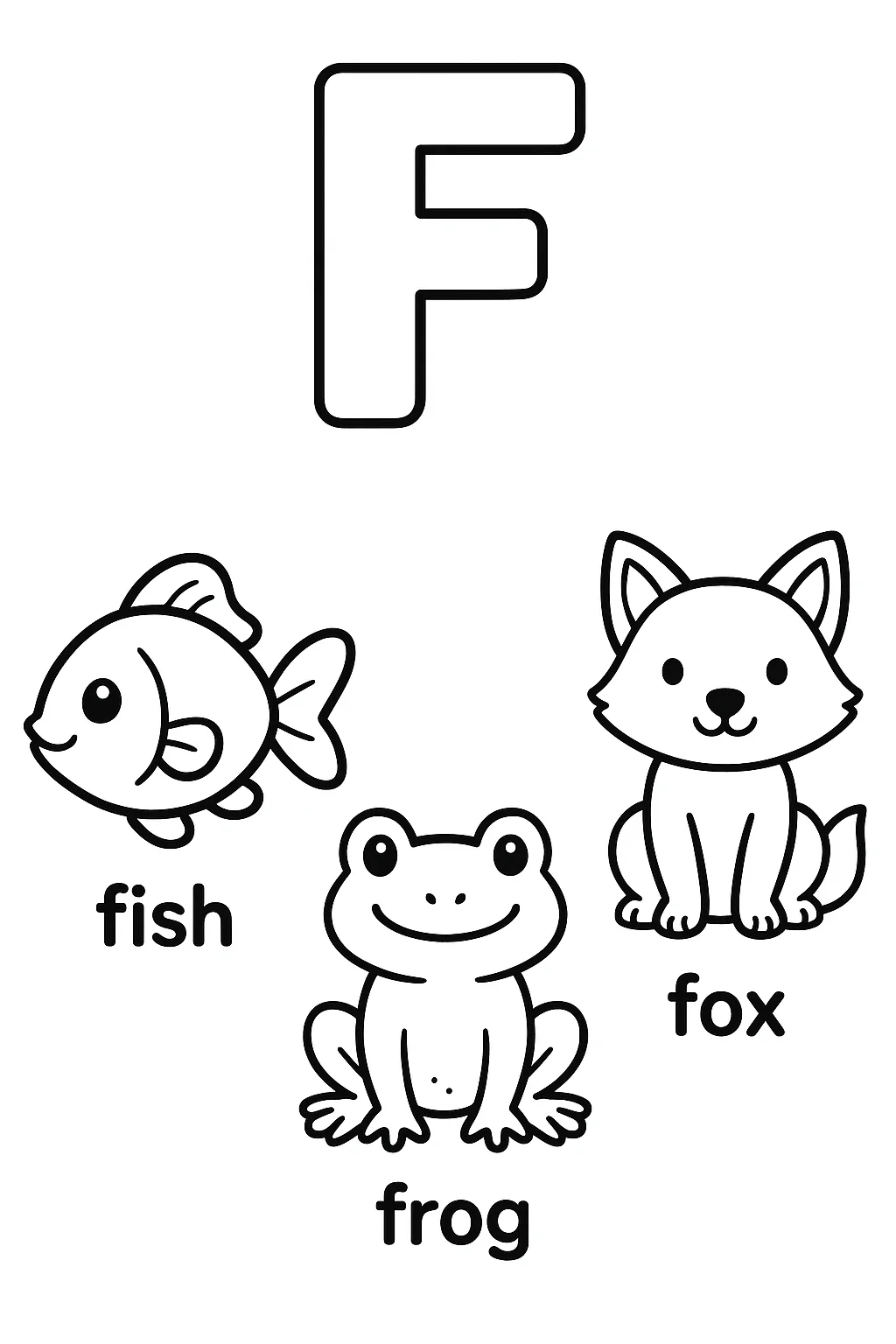 Página para Colorear Letra F, página para colorear imprimible para niños