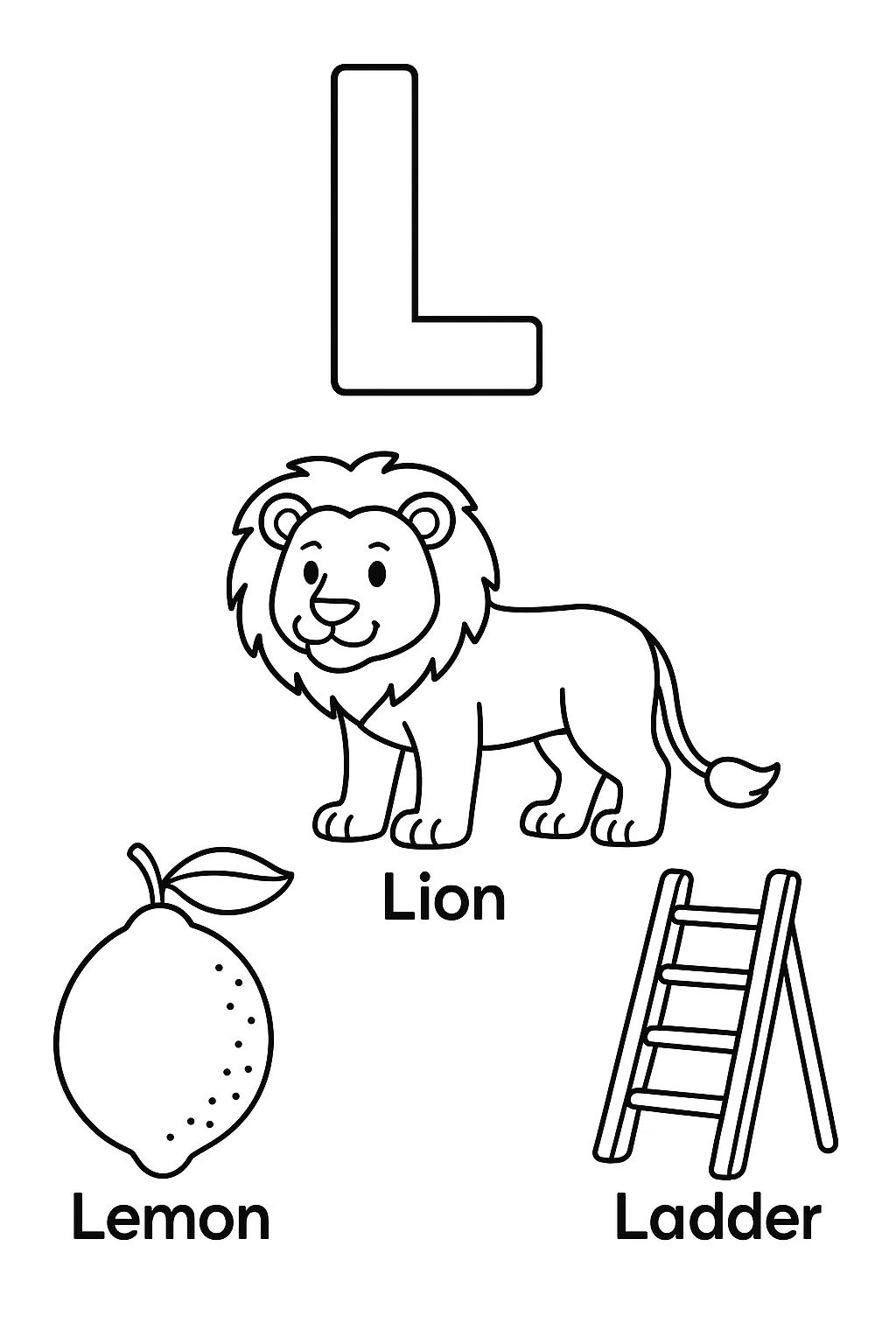Página para Colorear Letra L, página para colorear imprimible para niños