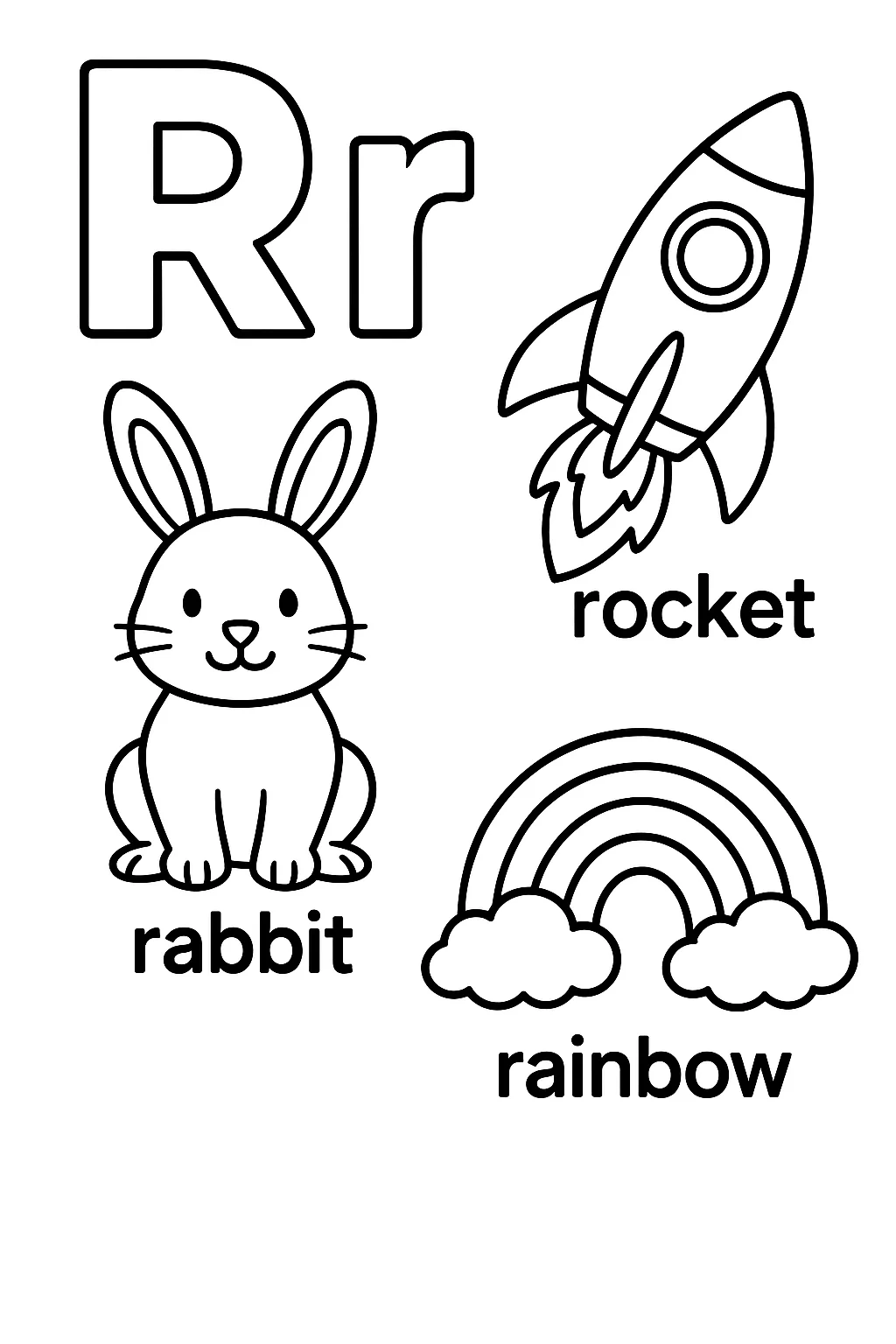 Página para Colorear Letra R, página para colorear imprimible para niños