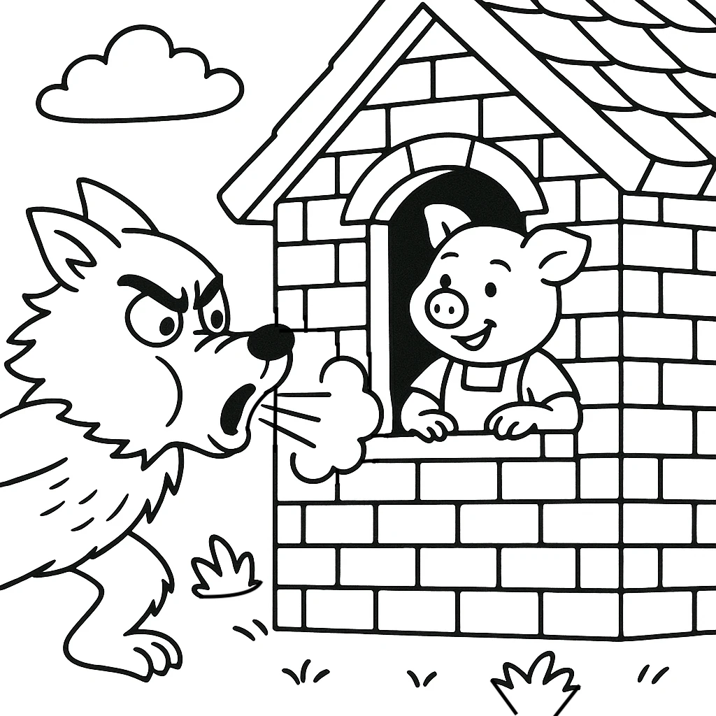 Three Little Pigs, דף צביעה להדפסה לילדים