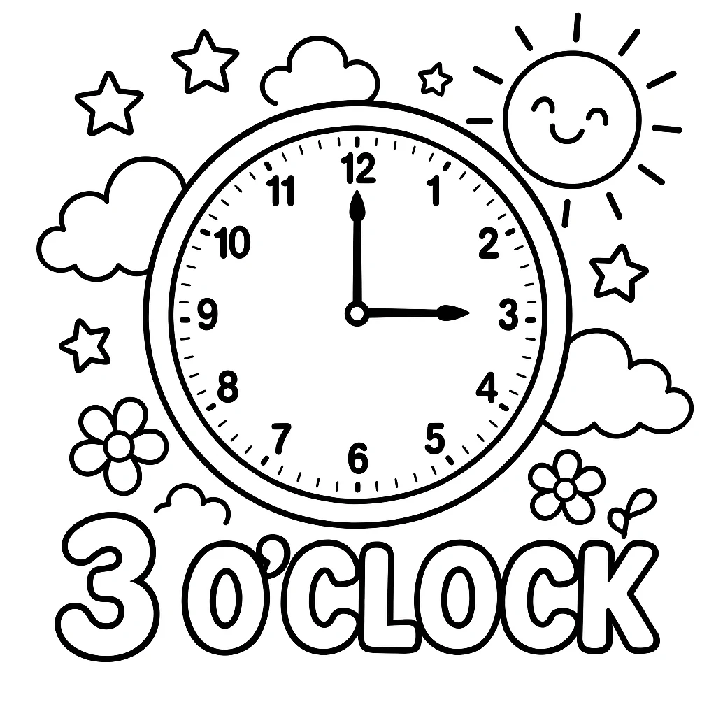 Three O'Clock, דף צביעה להדפסה לילדים