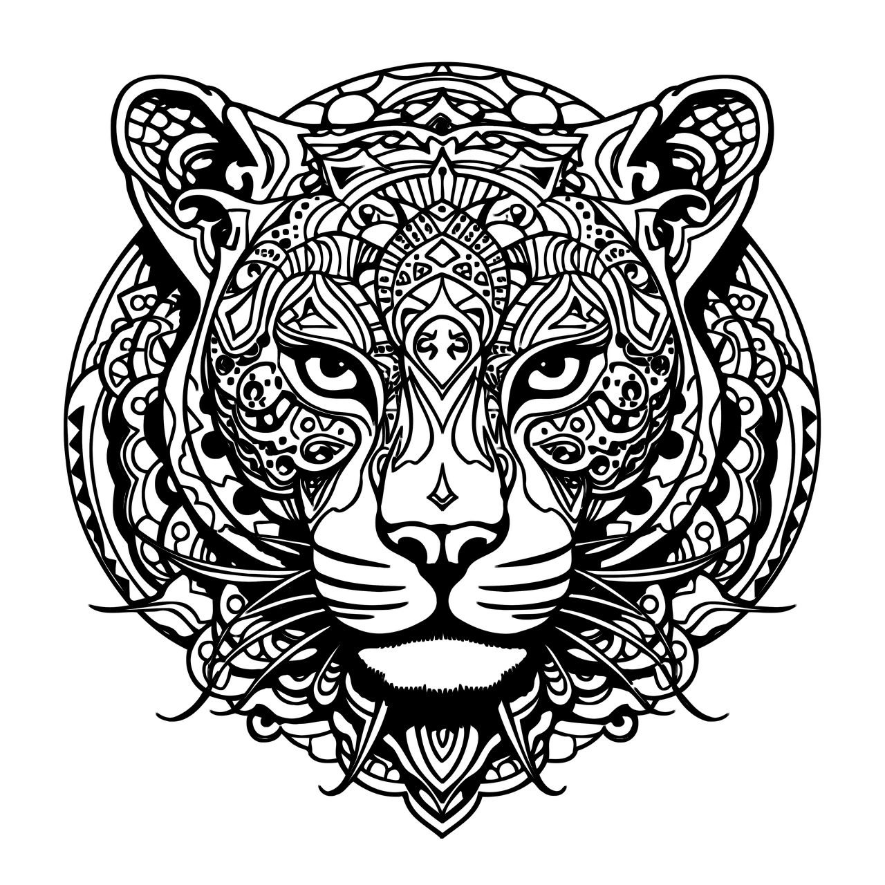 Tiger Mandala, דף צביעה להדפסה לילדים