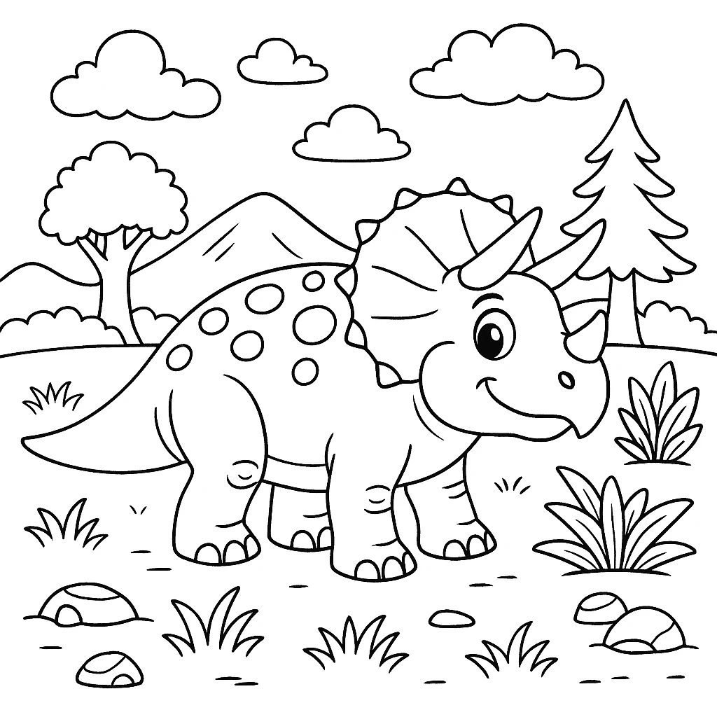 Triceratops, דף צביעה להדפסה לילדים
