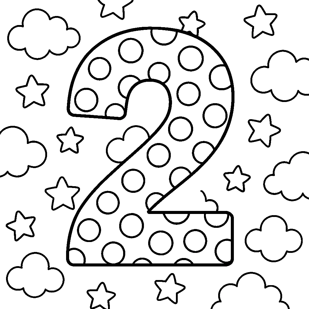 Number Two, דף צביעה להדפסה לילדים