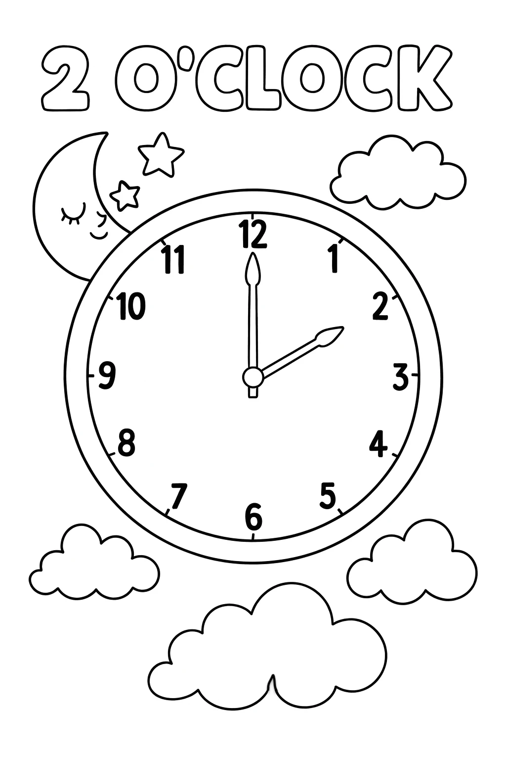 Two O'Clock, דף צביעה להדפסה לילדים