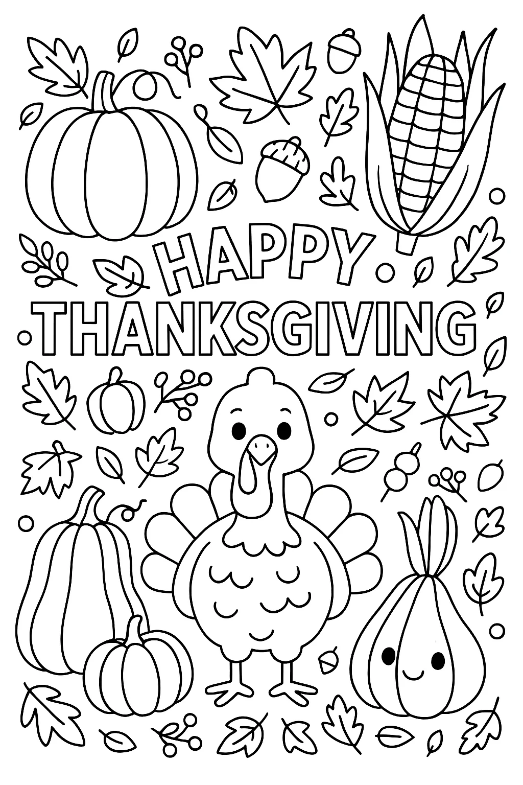 Ultimate Thanksgiving Celebration Coloring Page, דף צביעה להדפסה לילדים