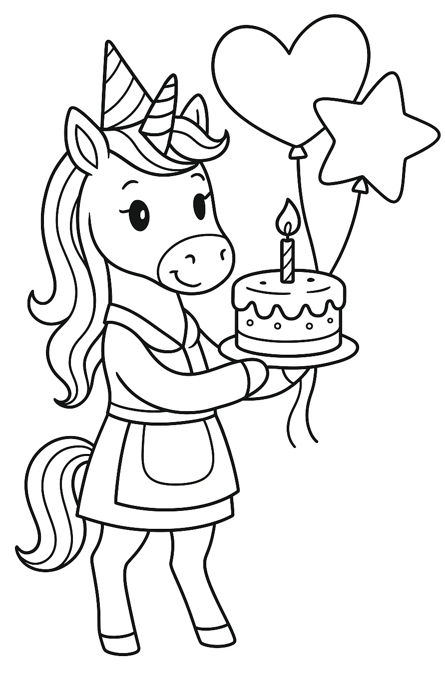 Unicorn Birthday Party, דף צביעה להדפסה לילדים