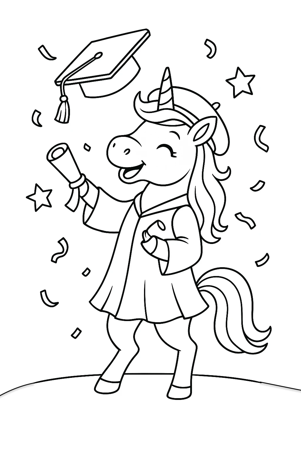 Unicorn Graduation, דף צביעה להדפסה לילדים