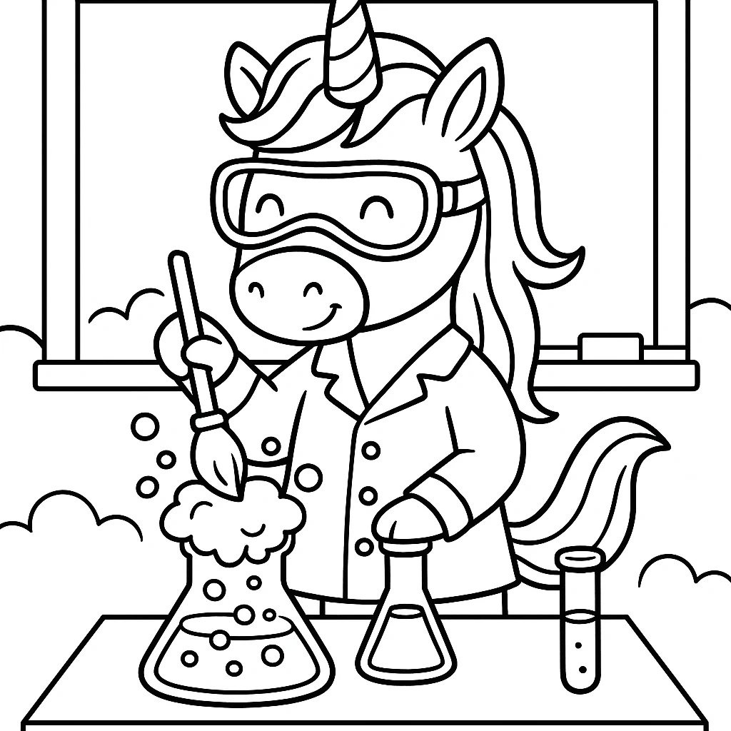 Unicorn Science Experiment, דף צביעה להדפסה לילדים