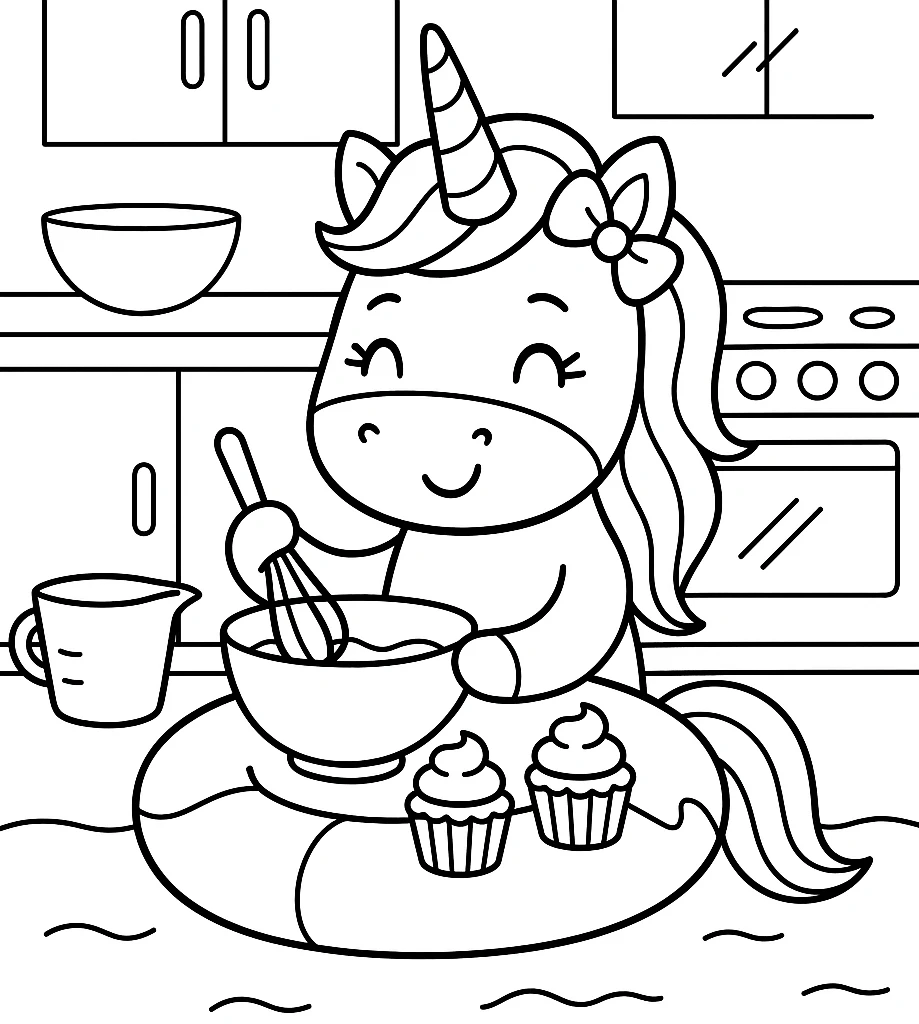 Unicorns Making Cupcakes, דף צביעה להדפסה לילדים