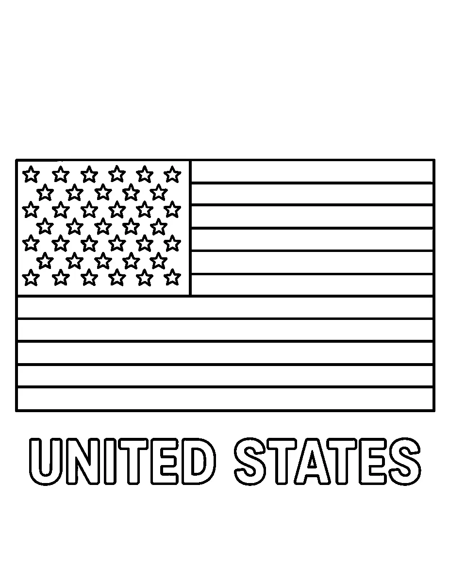 United States Flag, דף צביעה להדפסה לילדים