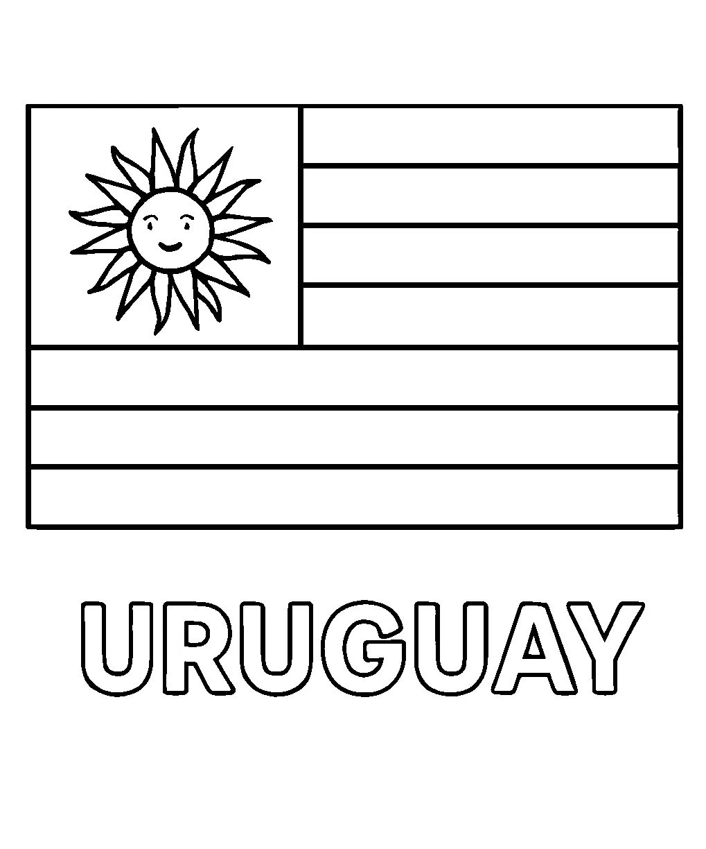 Uruguay Flag, דף צביעה להדפסה לילדים