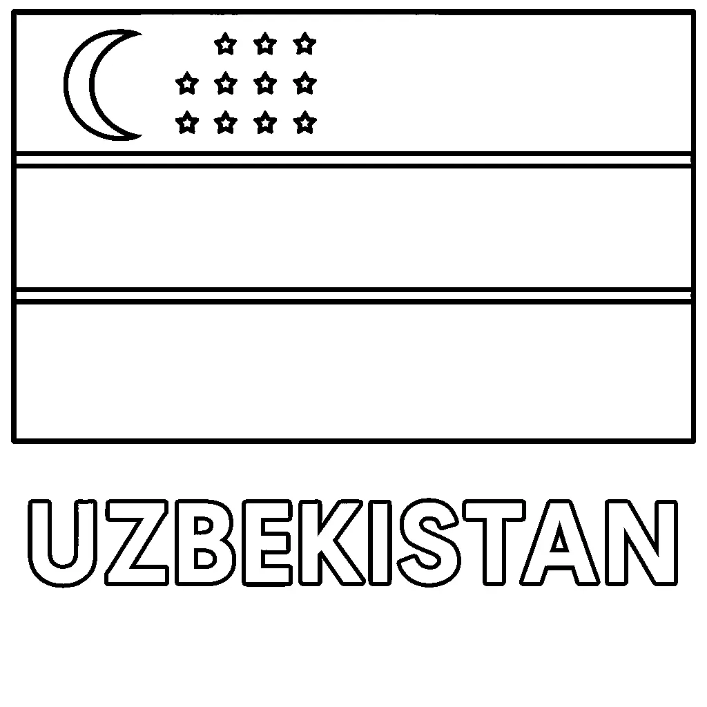 Uzbekistan Flag, דף צביעה להדפסה לילדים