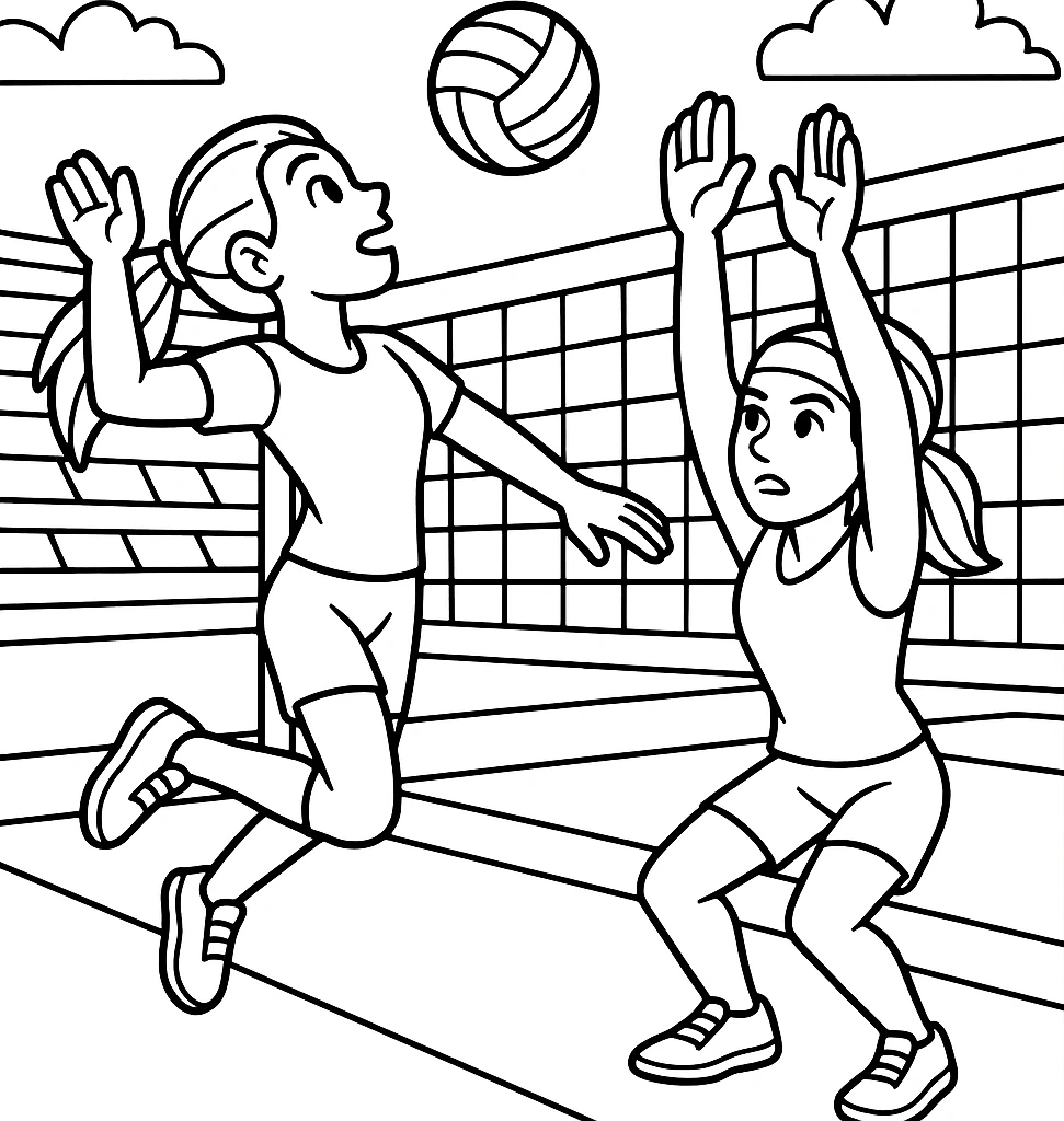 Volleyball Game, דף צביעה להדפסה לילדים