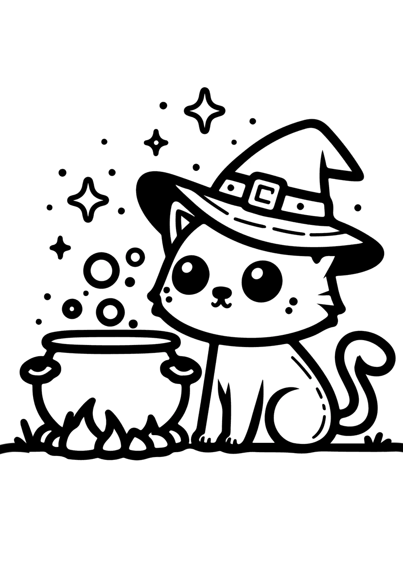 Gato Bruja, página para colorear imprimible para niños