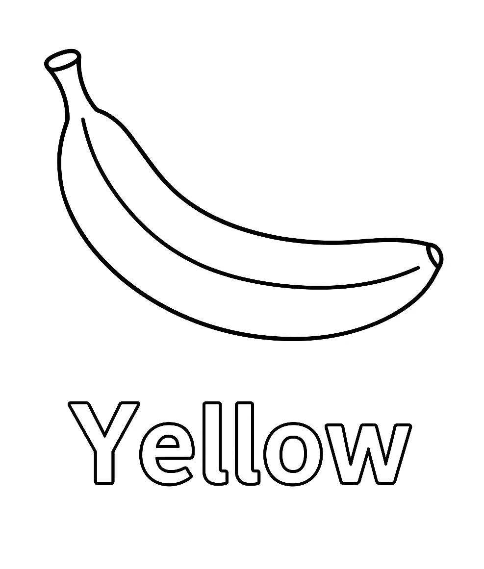 Yellow Color - Banana, דף צביעה להדפסה לילדים