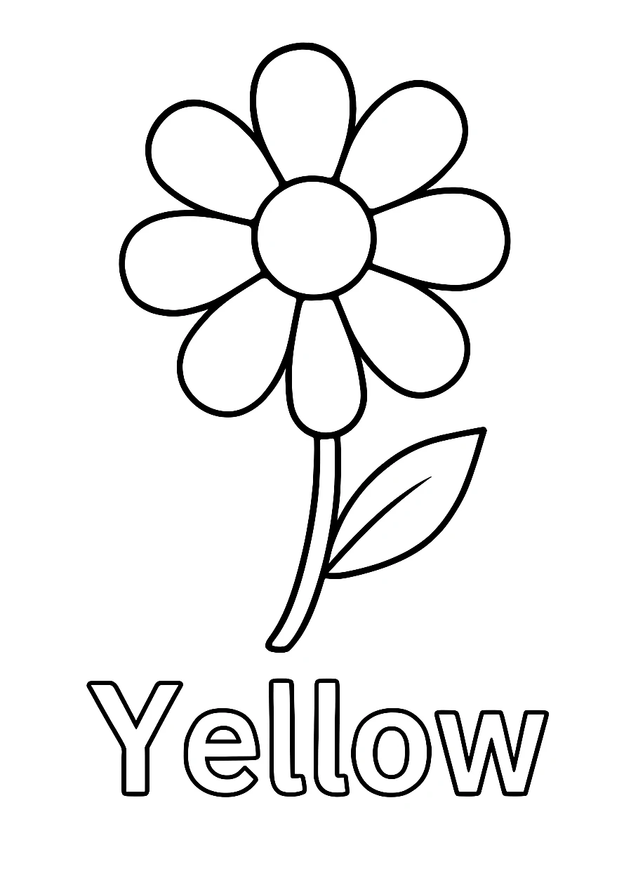 Yellow Color - Flower, דף צביעה להדפסה לילדים