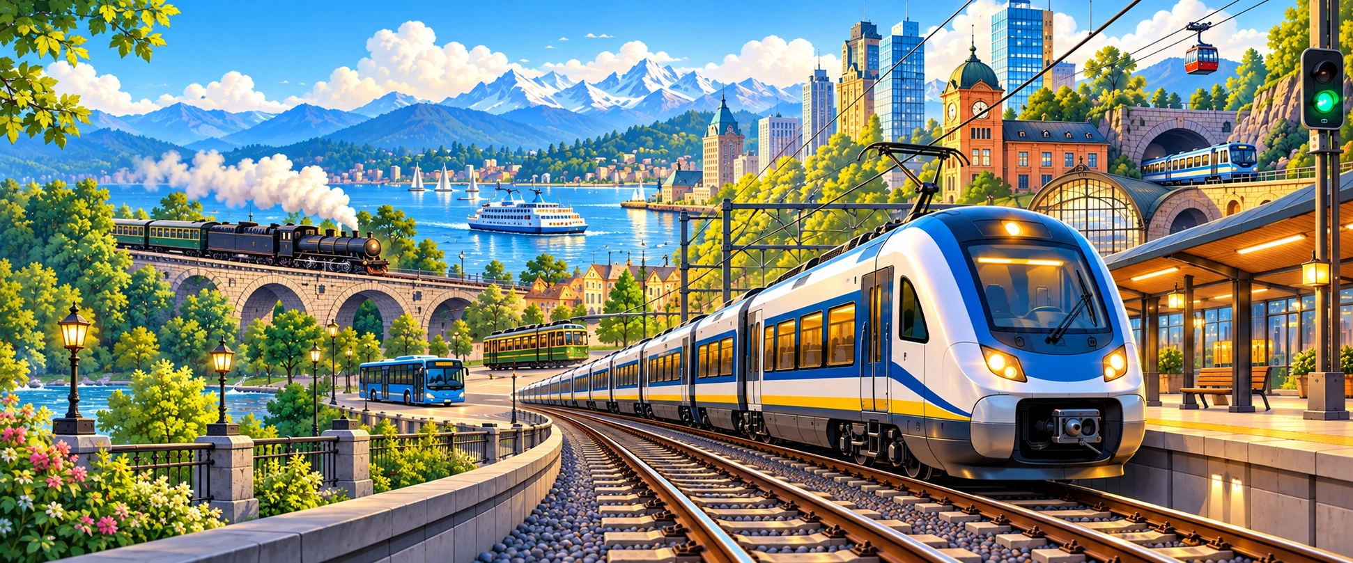Colección educativa de trenes y transporte público - 30 páginas para colorear
